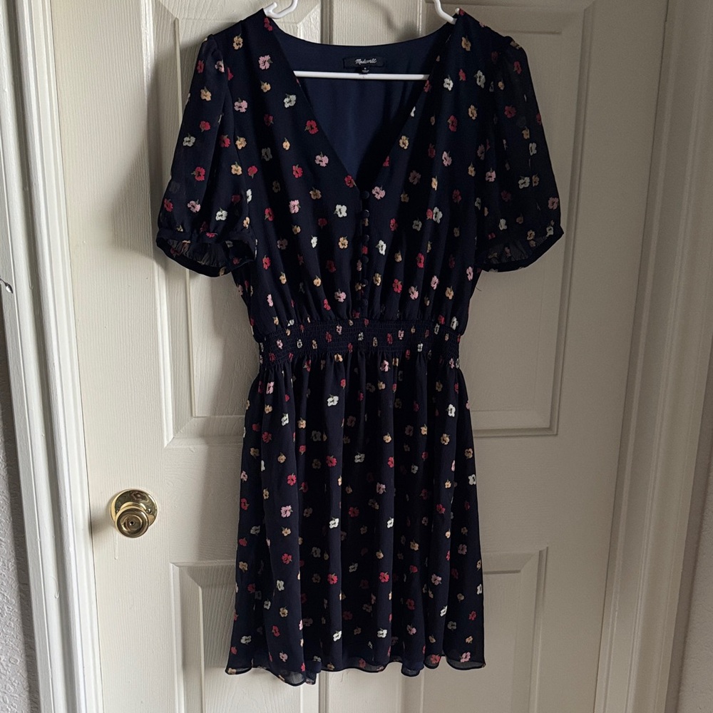 Madewell Navy Floral Medium Mini Dress